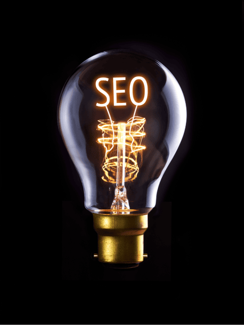 Ampoule avec écrit SEO : idée SEO
